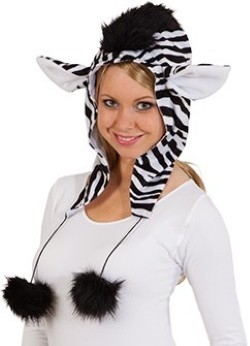 Zebra Mütze mit Ohren und Bommeln