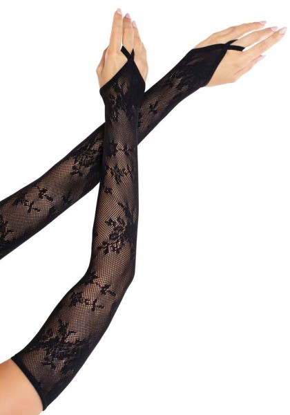 Mitaines longues en résille florale noires, extra longues