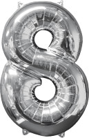 Folienballon Zahl 8 Silber 66cm