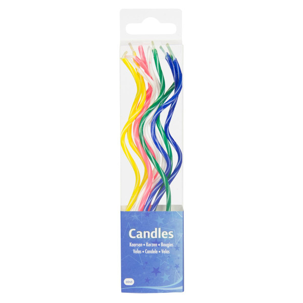 10 spiral candles in five colors 14.5cm