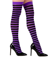 Striped women's overknees violet-black