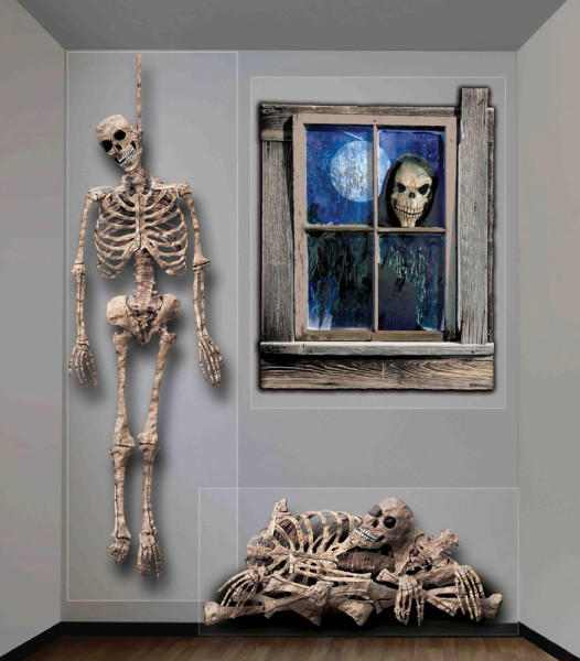 Peinture murale squelette d'horreur en 3 parties 120x160cm