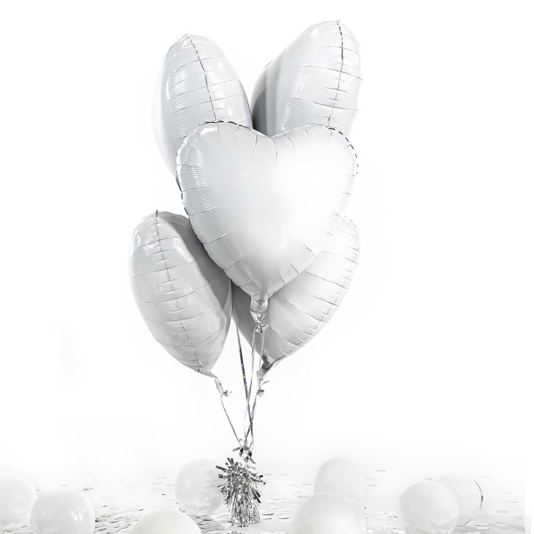 5 Heliumballons in der Box White Heart