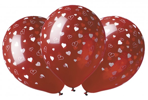 5 palloncini rossi con cuori 30cm