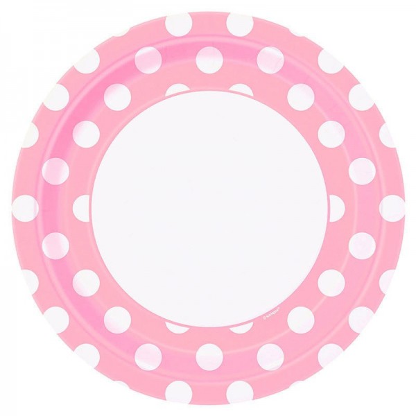 8 platos de papel fiesta Tiana rosa claro lunares 23cm