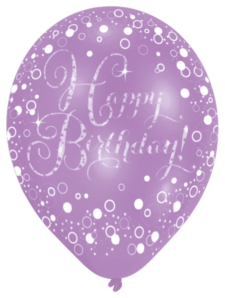 6 musujących balonów Happy Birthday różowych fioletowych czarnych 4