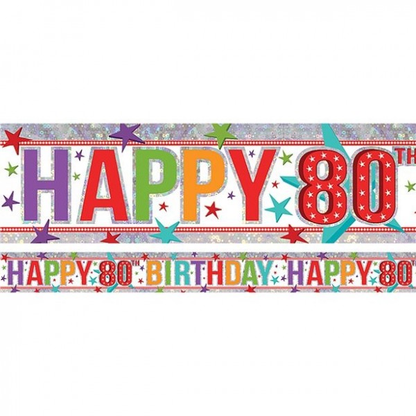 Holografisk folie banner 80-års fødselsdag 2,7m