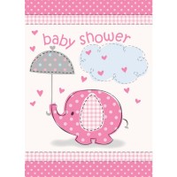 Elephant Baby Party Invitation Card Pink 8 stykker