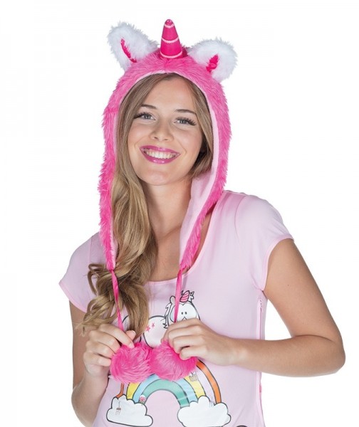Plushy cute unicorn hat in pink-pink