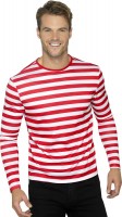 Vista previa: Camisa de rayas manga larga unisex rojo blanco