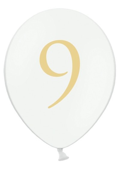50 weiße Ballons Zahl 9 Gold 30cm