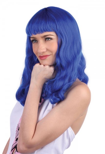 Perruque cheveux longs ondulés bleus