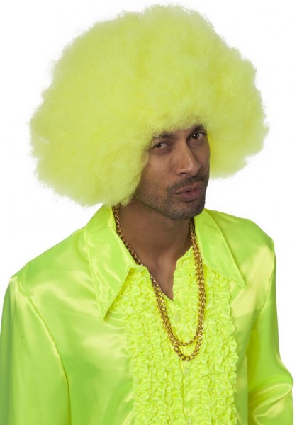 Neon-Gelbe Afro Party Perücke