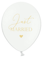 6 white just married balloons 30cm