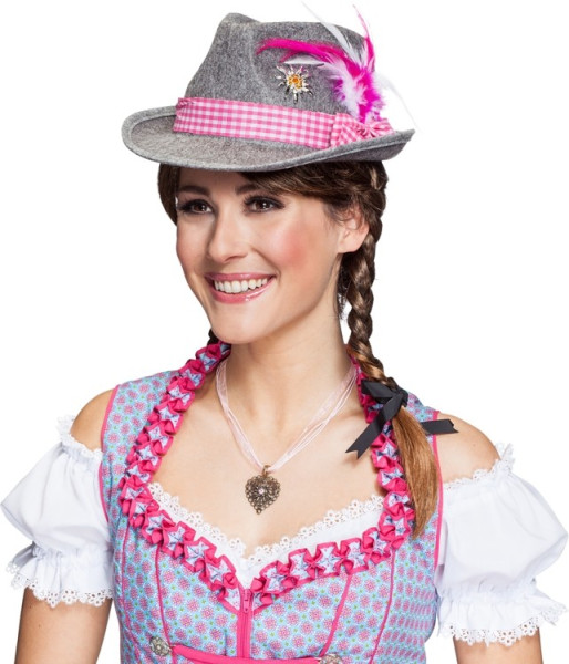 Cappello tradizionale bavarese Antonella in grigio-rosa