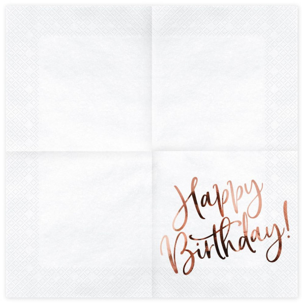 20 serviettes Happy Birthday or rose 33cm