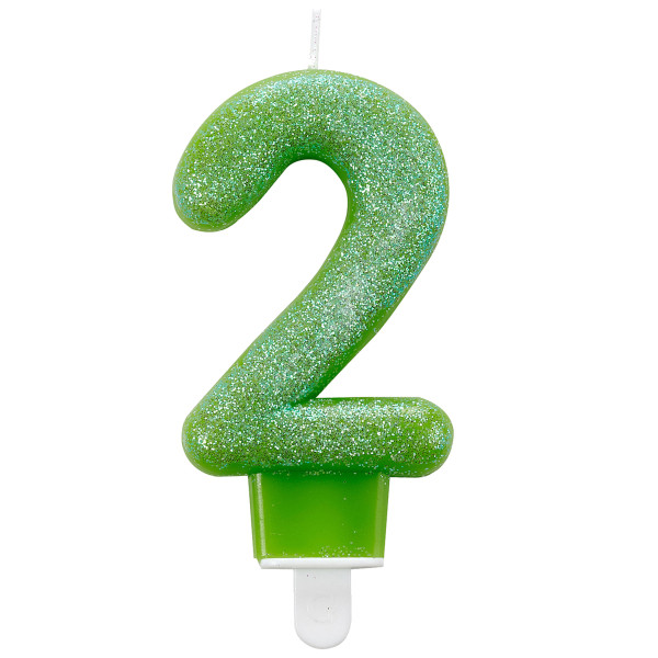 Glitter number candle 2 green