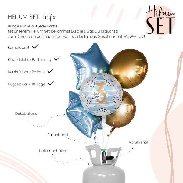 Hip Hip Hurra - Three Ballonbouquet-Set mit Heliumbehälter 3