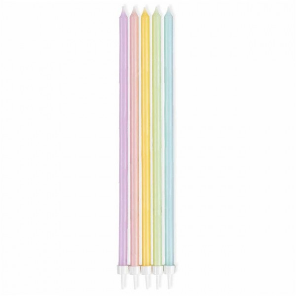 12 giant cake candles pastel colored 16cm