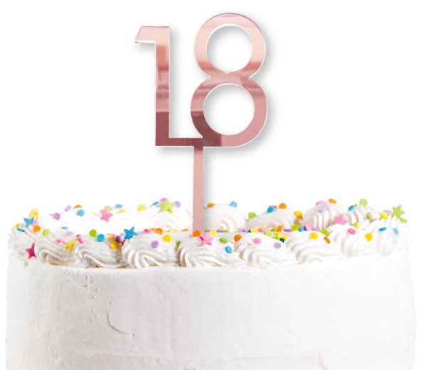 Topper na tort numer 18 w kolorze różowego złota 7cm x 18cm