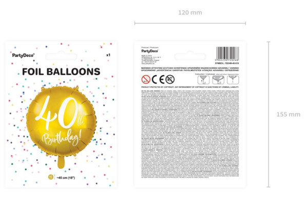 Glossy 40th fødselsdag folie ballon 45cm