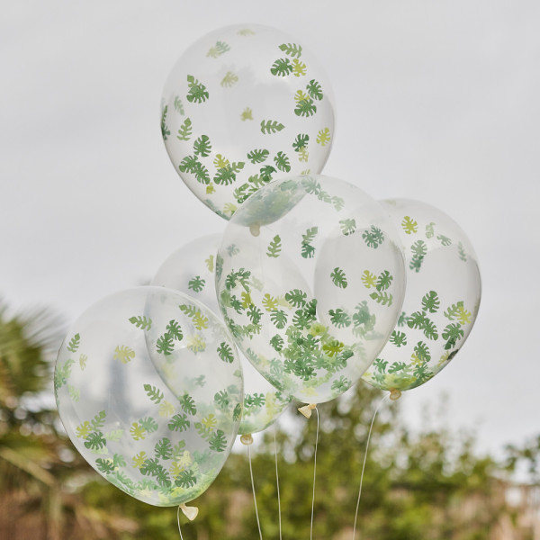 5 ballons en latex Jungle Breeze Eco avec confettis