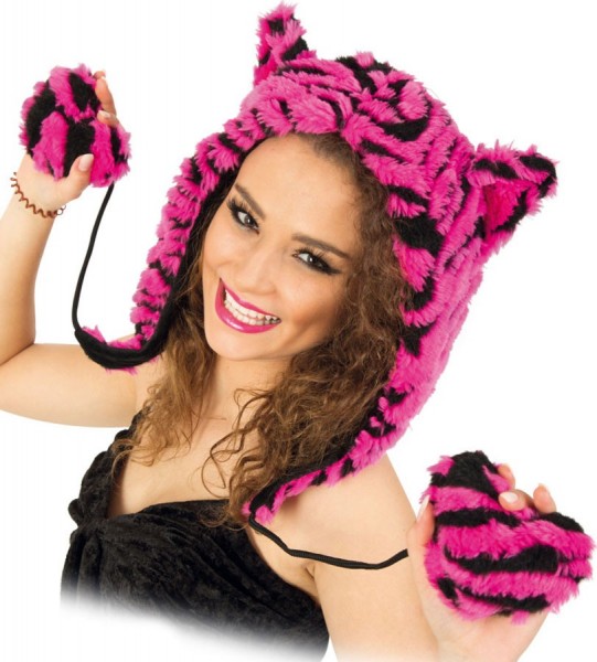 Cappello di peluche rosa gattino