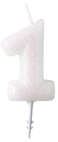 Glittering number candle 1 white 6.5cm
