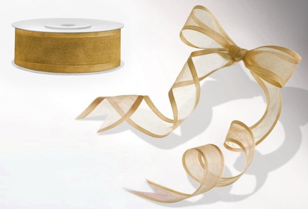 2.5cm gift ribbon gold chiffon look 25m2
