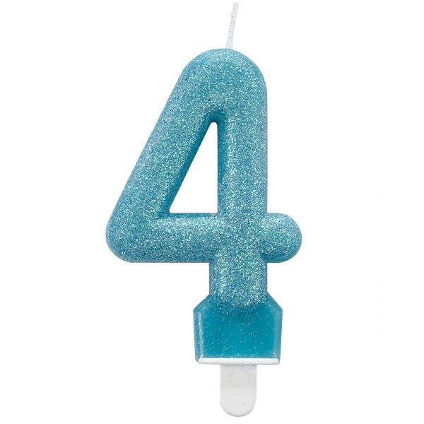Glitter number candle 4 blue