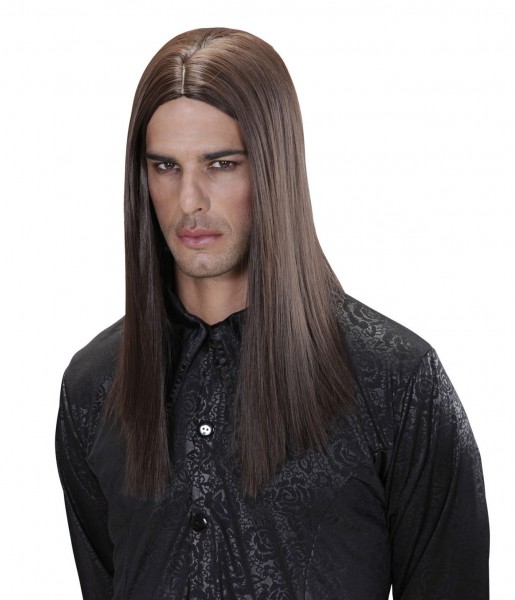 Men's long hair wig in brown 2