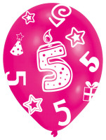 Voorvertoning: 6 kleurrijke ballonnen 5e verjaardag 27,5 cm