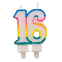 Rainbow number 16 cake candle