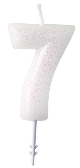 Glittering number candle 7 white 6.5cm