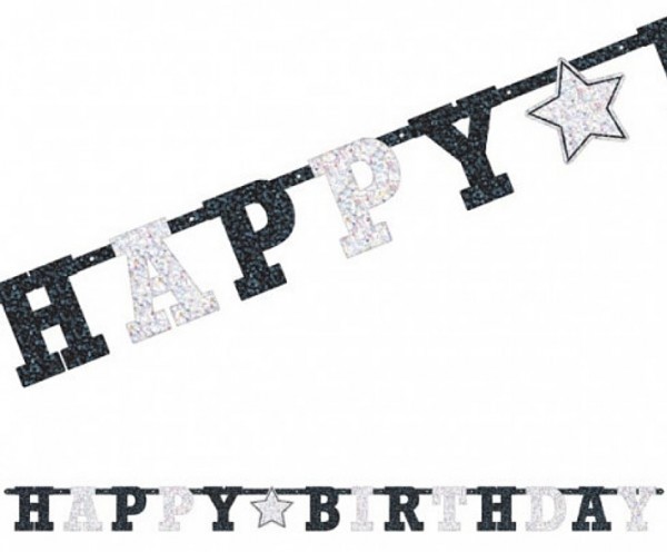 Glinsterende Happy Birthday slinger Zwart & Wit 240cm