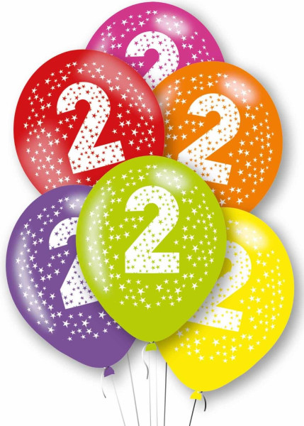 6 kleurrijke nummer 2 latex ballonnen