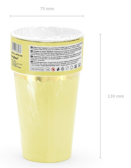 6 candy party paper cups yellow 220ml 4