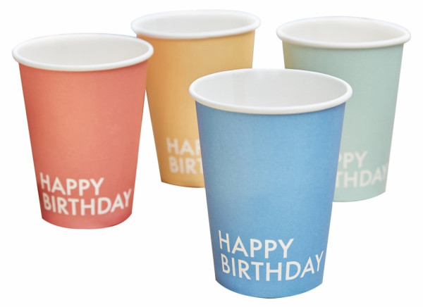 8 eco birthday paper cups 250ml colored