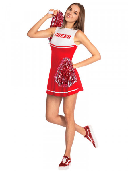 Cheerleader dame kostume rød og hvid