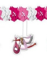 Preview: Baby girl garland with stork pink