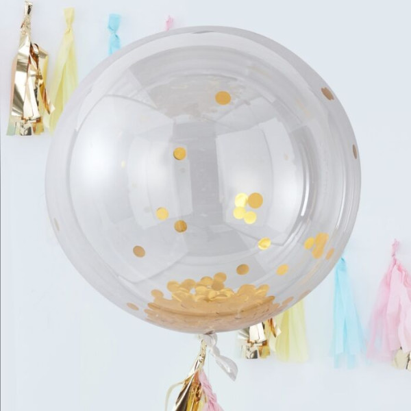 3 balony konfetti Hooray XL złote 91cm 3