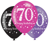 6 pink 70th birthday balloons 27.5cm