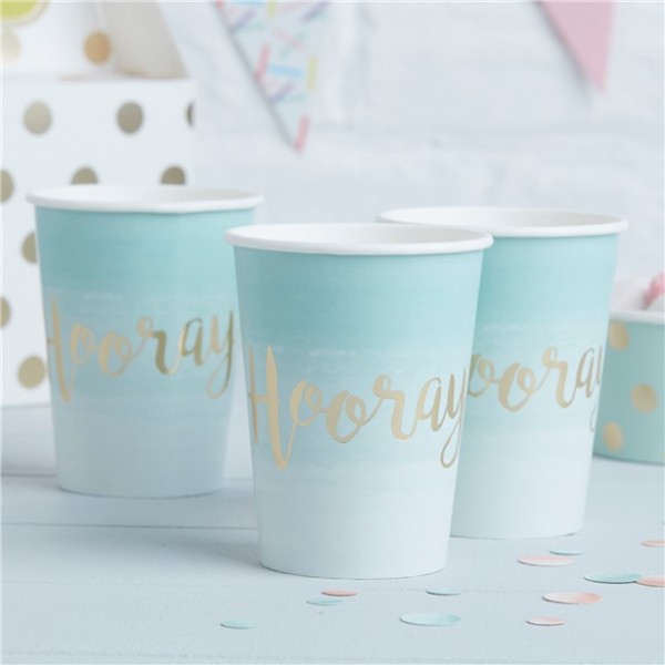 8 turquoise Ombré Hoorey paper cups 255ml