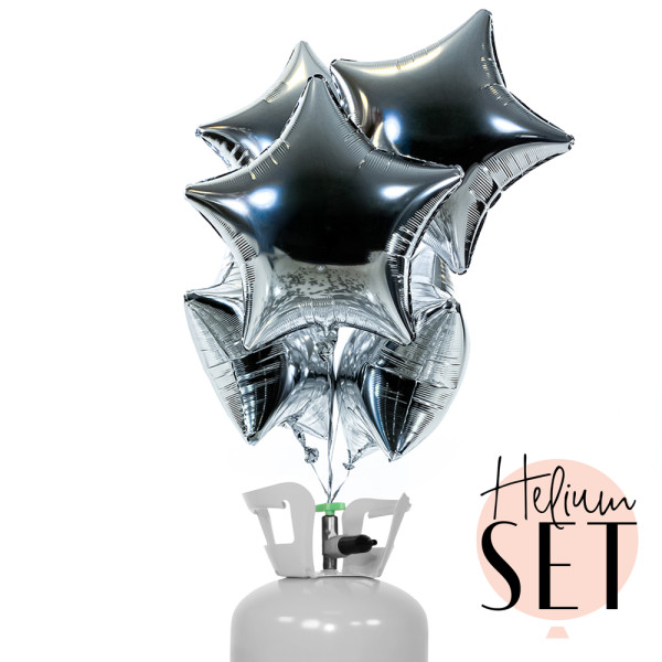 Glossy - Pure Silver Ballonbouquet-Set mit Heliumbehälter
