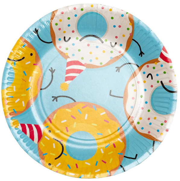 8 platos de papel Happy Donut 23cm