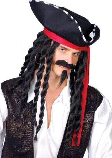 Peluca pirata barbarroja con sombrero