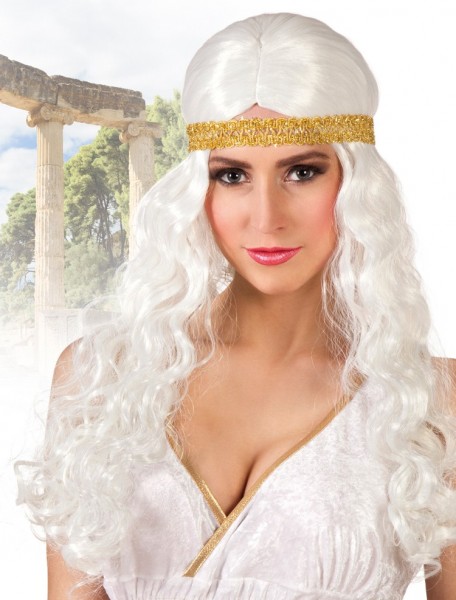 Perruque de déesse blanche avec serre-tête