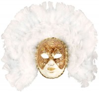 Oversigt: Pompøs maske med hvid fjerhovedbeklædning