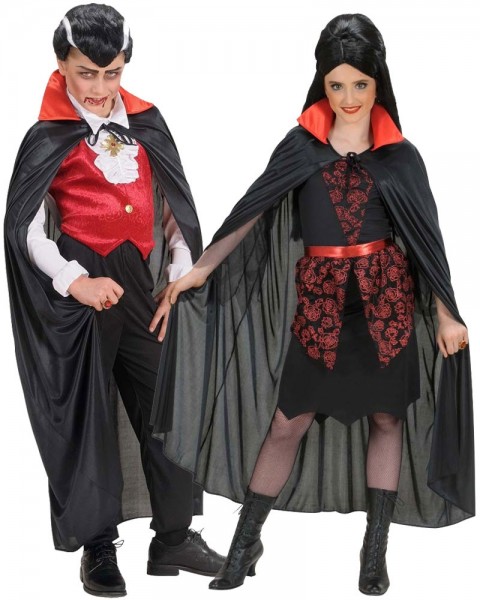 Halloween børn kappe med rød krave 110 cm