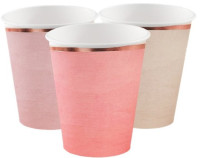 8 vasos de papel pastel con borde dorado rosa 260ml